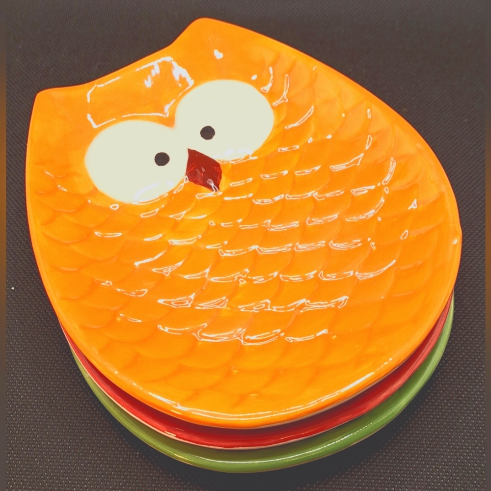 Owl Ceramic Plates Dishes Trinket Retro Wall Decor  3 Multi Color